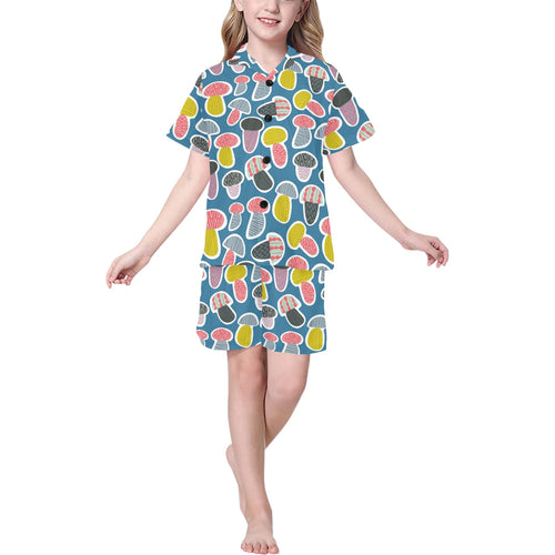 Colorful mushroom design pattern Kids' Boys' Girls' V-Neck Short Pajama Set