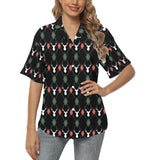 Deer Christmas new year pattern argyle Women's All Over Print Hawaiian Shirt