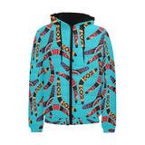 Boomerang Australian aboriginal ornament blue back Men's Padded Hooded Jacket
