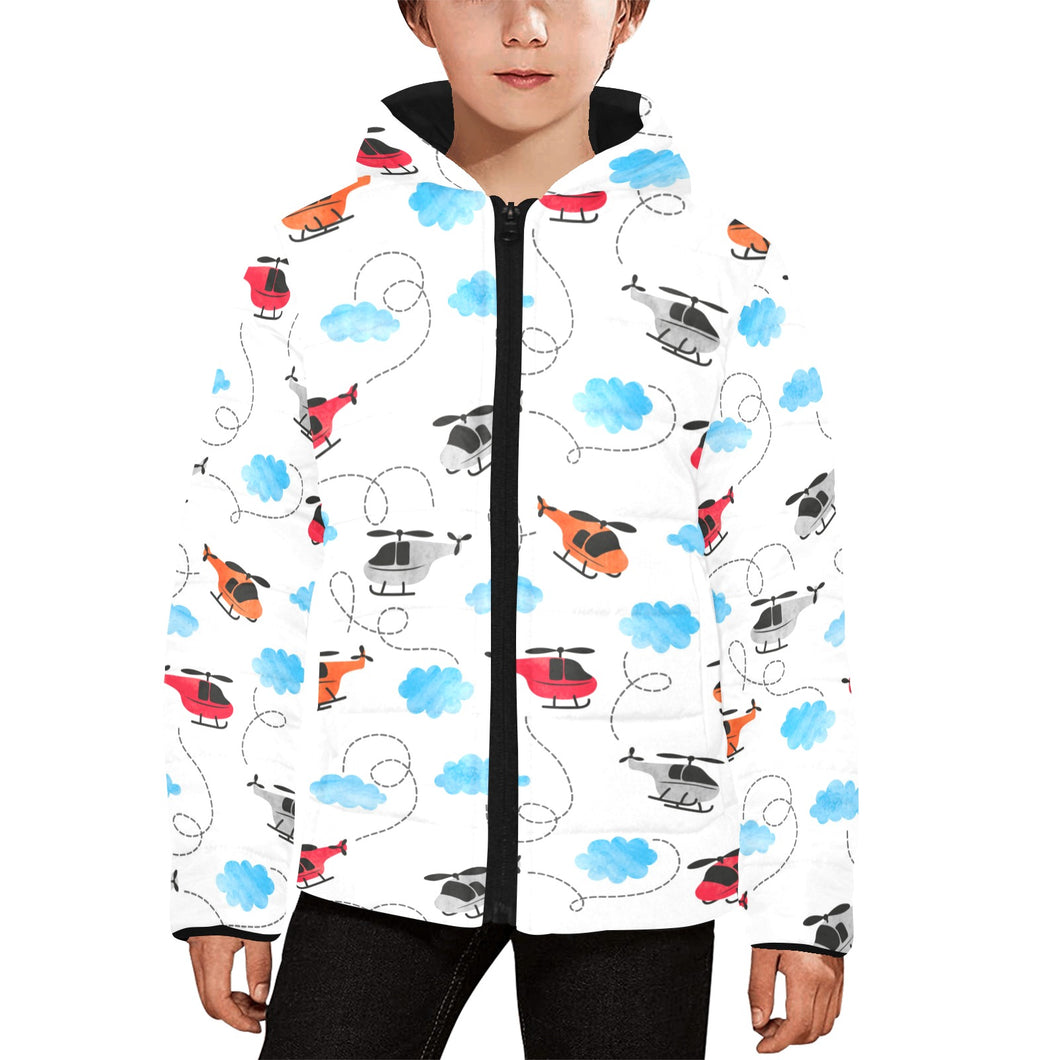 Watercolor helicopter cloud pattern Kids' Boys' Girls' Padded Hooded Jacket