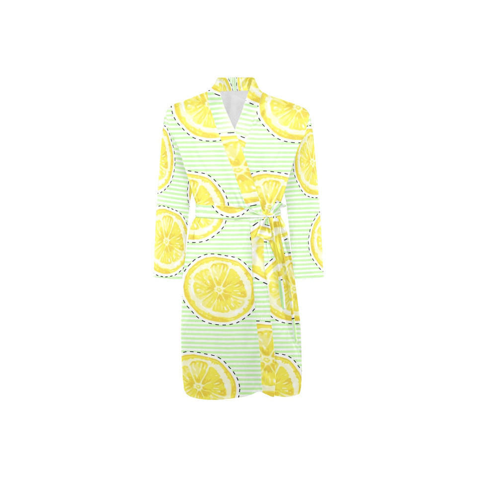 slice of lemon pattern Men's Long Sleeve Belted Night Robe