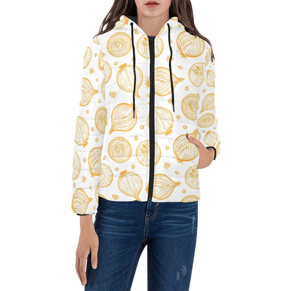 hand drawn onion pattern Women's Padded Hooded Jacket