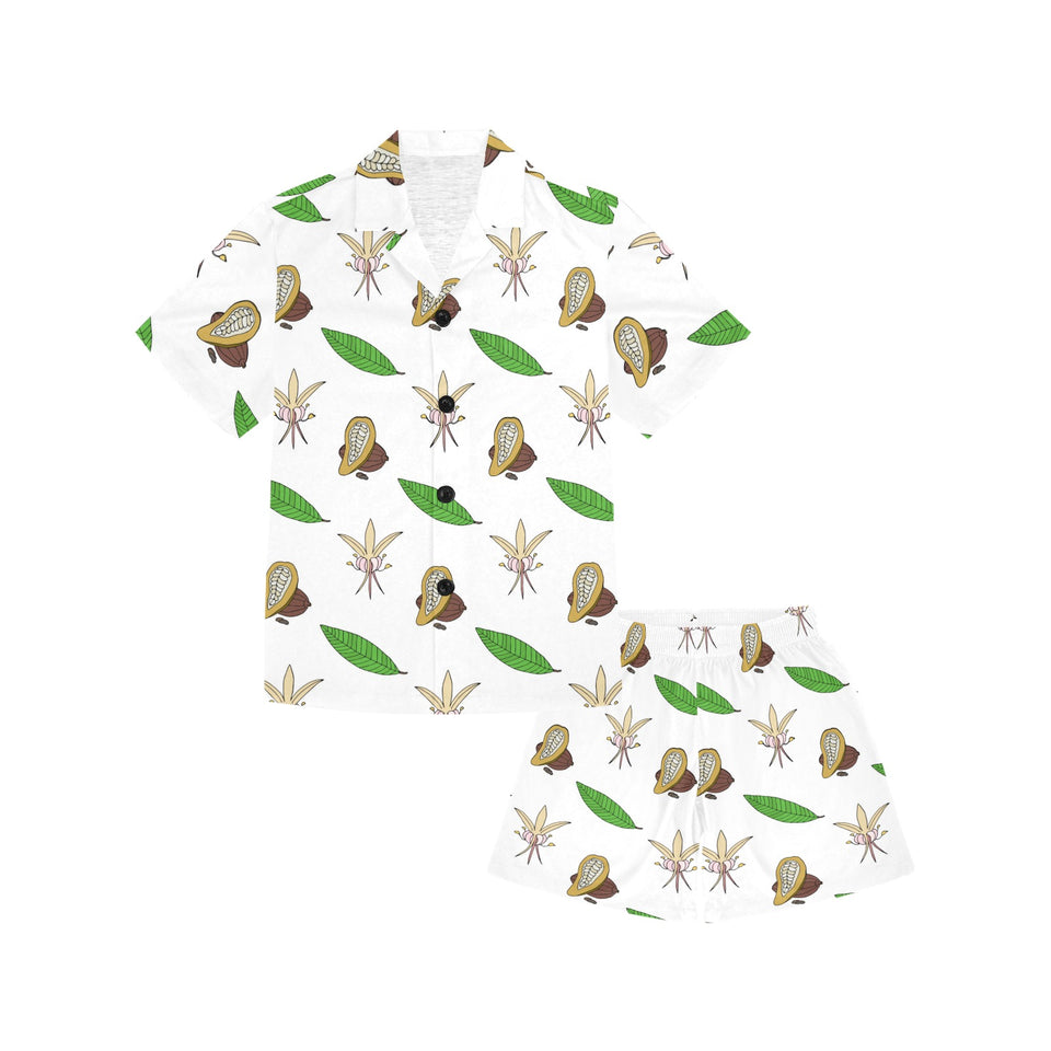 Color hand drawn cacao pattern Kids' Boys' Girls' V-Neck Short Pajama Set