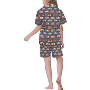 Camper Van Pattern Print Design 02 Kids' Boys' Girls' V-Neck Short Pajama Set