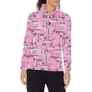 Piano Pattern Print Design 01 Women's Long Sleeve Polo Shirt