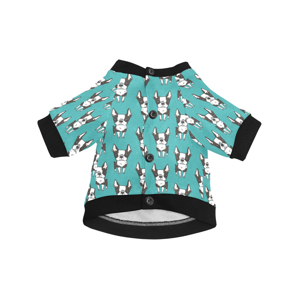 Hand drawn boston terrier dog pattern All Over Print Pet Dog Round Neck Fuzzy Shirt
