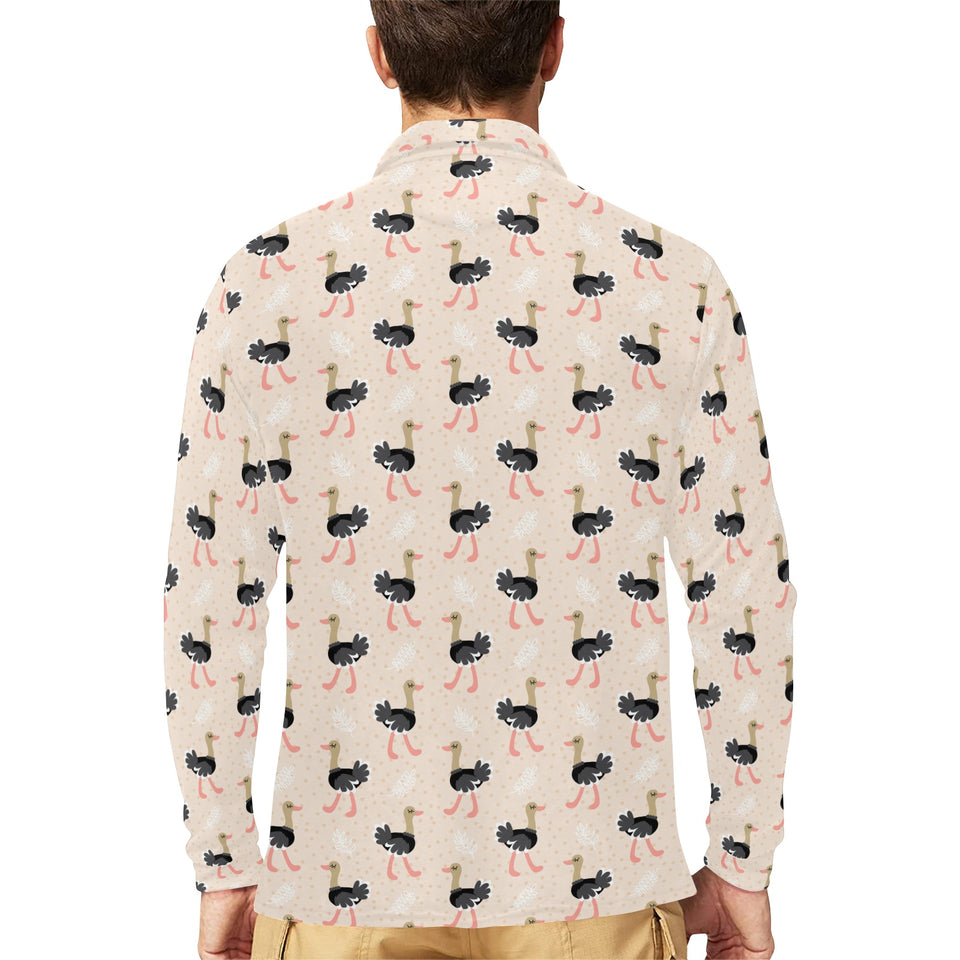 Ostrich Pattern Print Design 05 Men's Long Sleeve Polo Shirt