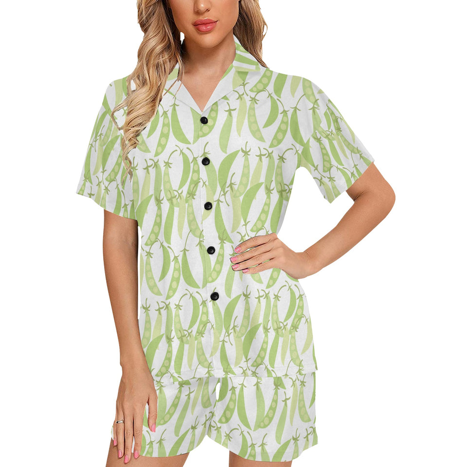 Green Peas Pattern Print Design 03 Women's V-Neck Short Pajama Set