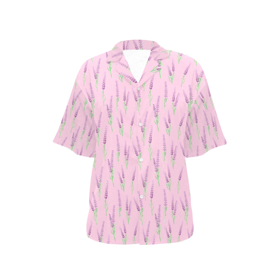 Lavender pattern pink background Women's All Over Print Hawaiian Shirt