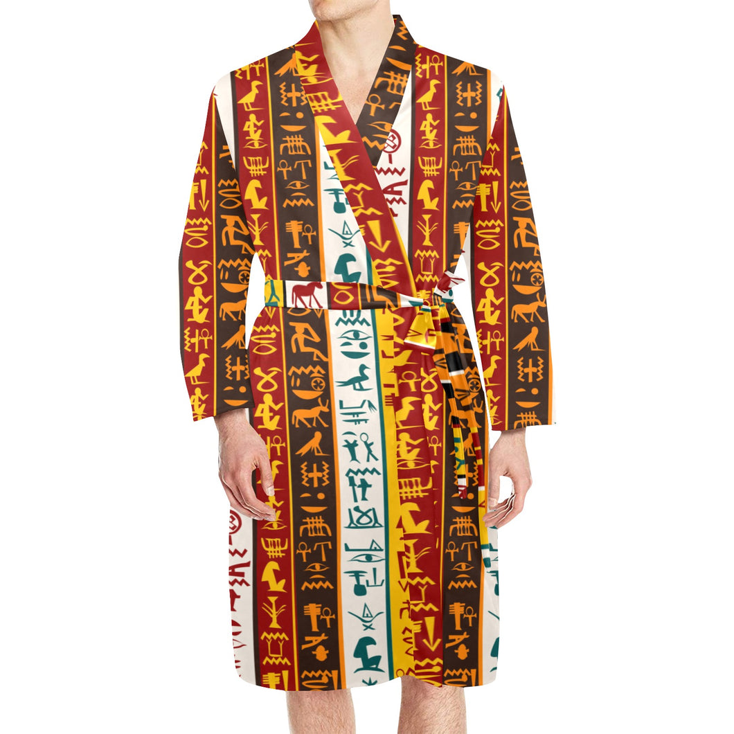 Egypt Hieroglyphics Pattern Print Design 01 Men's Long Sleeve Belted Night Robe