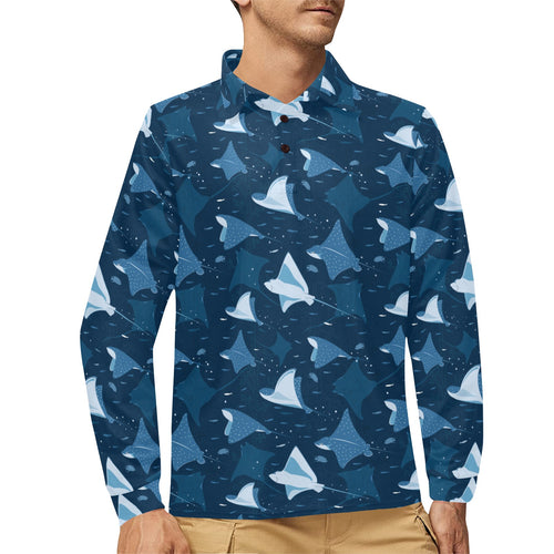 Stingray Pattern Print Design 04 Men's Long Sleeve Polo Shirt