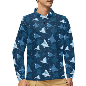 Stingray Pattern Print Design 04 Men's Long Sleeve Polo Shirt