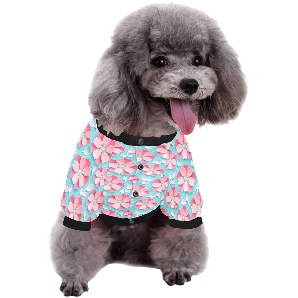 3D sakura cherry blossom pattern All Over Print Pet Dog Round Neck Fuzzy Shirt