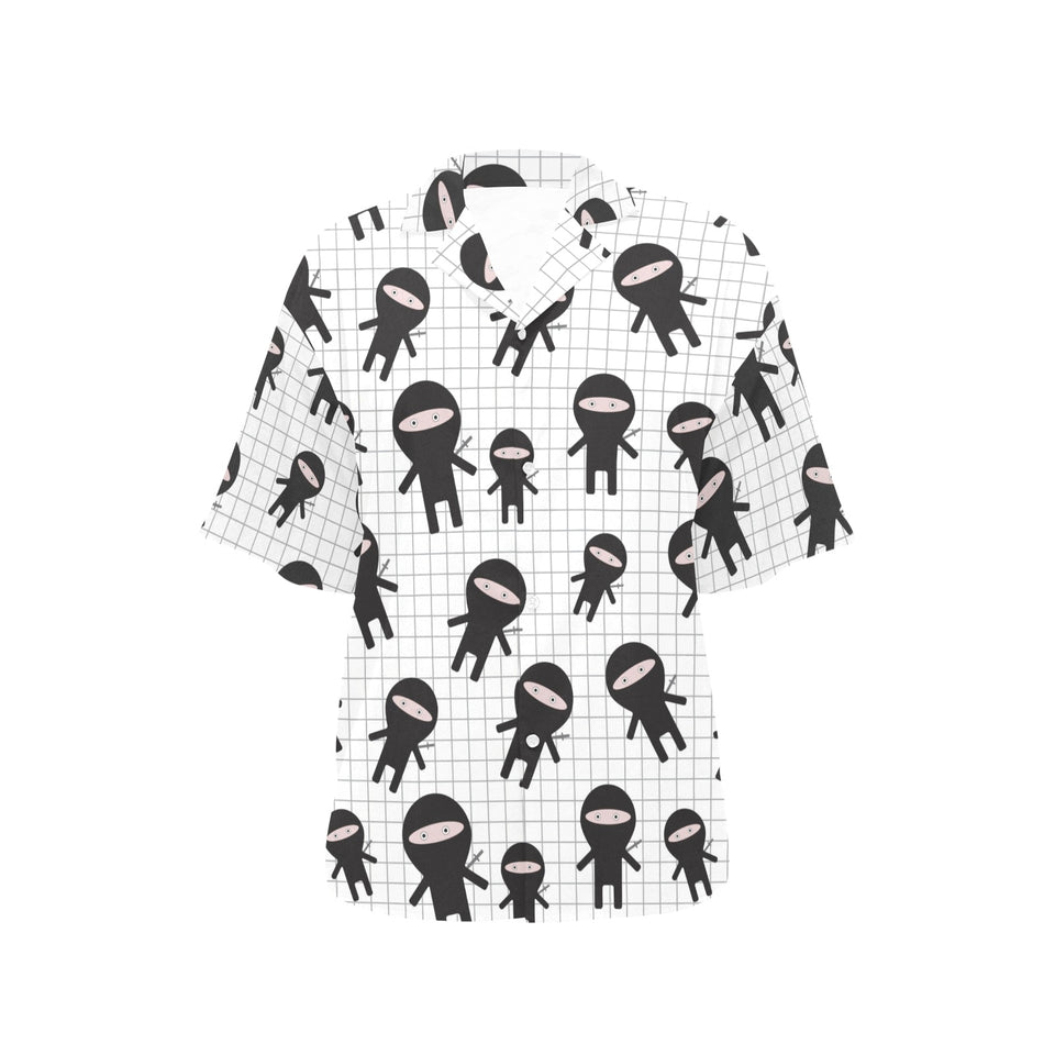Ninja pattern plaid background Women's All Over Print Hawaiian Shirt