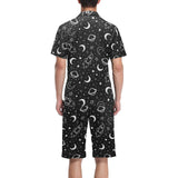 Hand drawn space rocket star planet Men's V-Neck Short Pajama Set