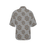 nautical wood steering wheel pattern Women's All Over Print Hawaiian Shirt