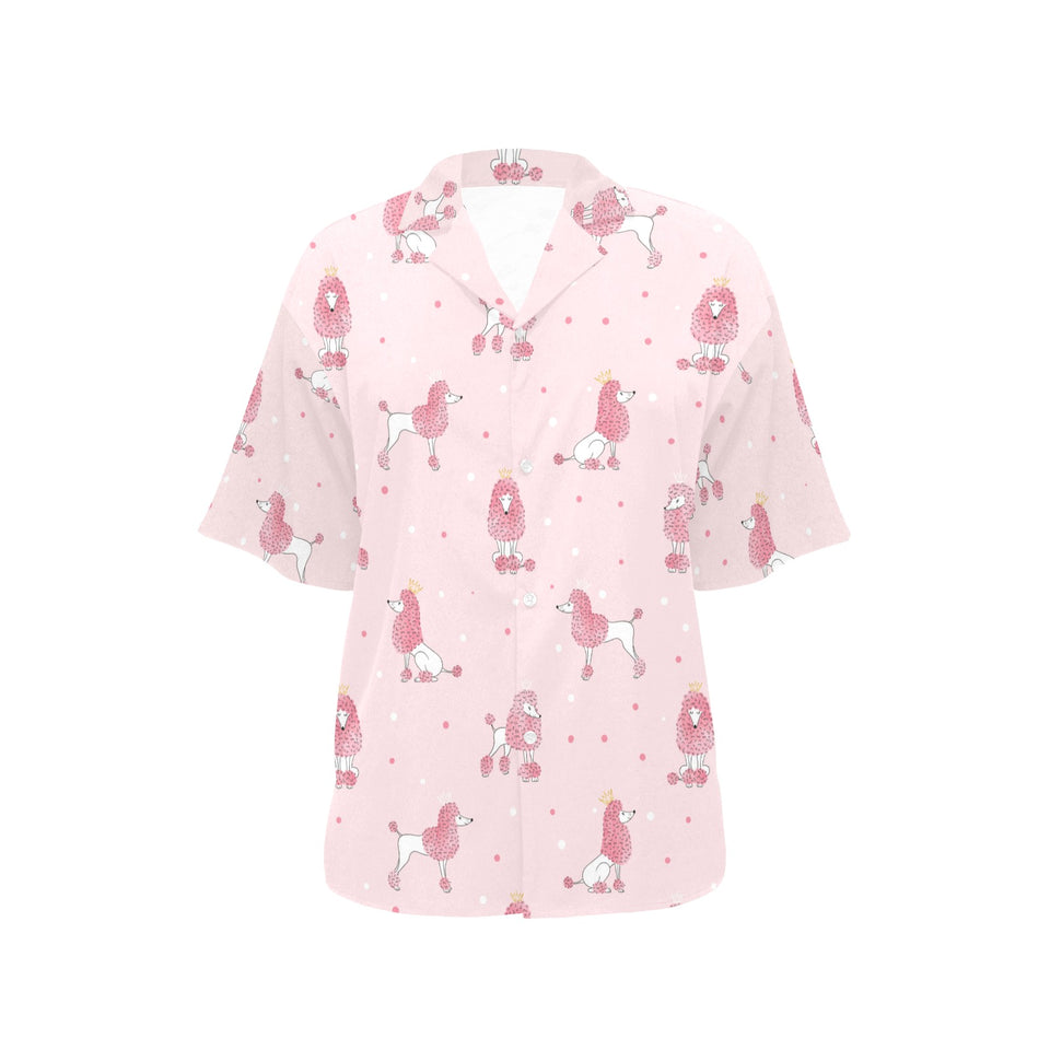 Poodle dog pink color theme Women's All Over Print Hawaiian Shirt