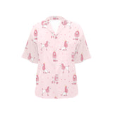 Poodle dog pink color theme Women's All Over Print Hawaiian Shirt