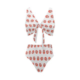 Daruma japanese wooden doll pattern Chest Bowknot High Waisted Bikini Swimsuit