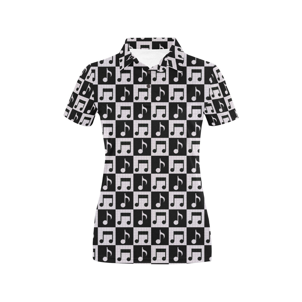 Music Notes Pattern Print Design 01 Women's All Over Print Polo Shirt
