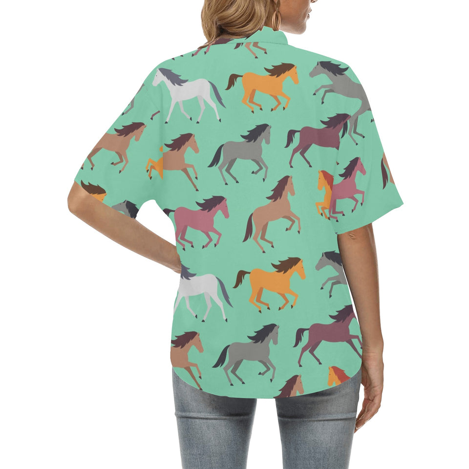 Colorful horses pattern Women's All Over Print Hawaiian Shirt