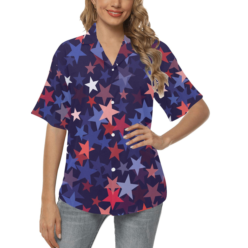 Red blue star pattern Women's All Over Print Hawaiian Shirt
