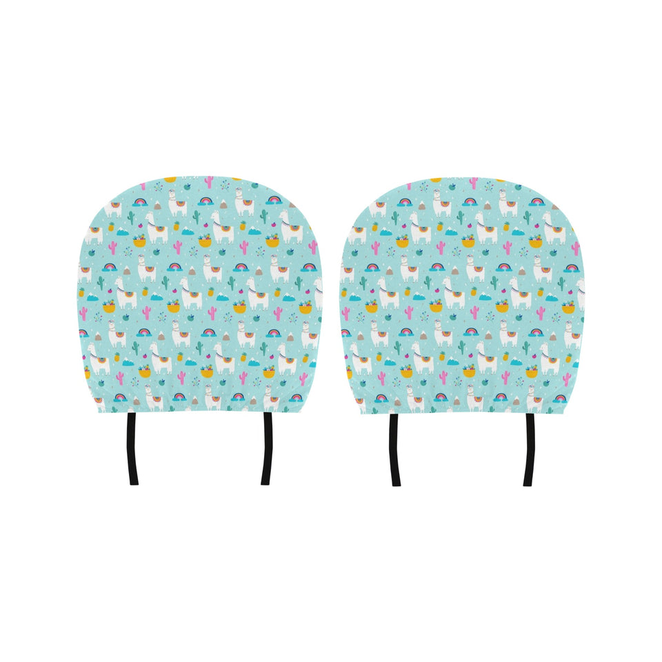 Llama alpaca cactus leaves pattern Car Headrest Cover