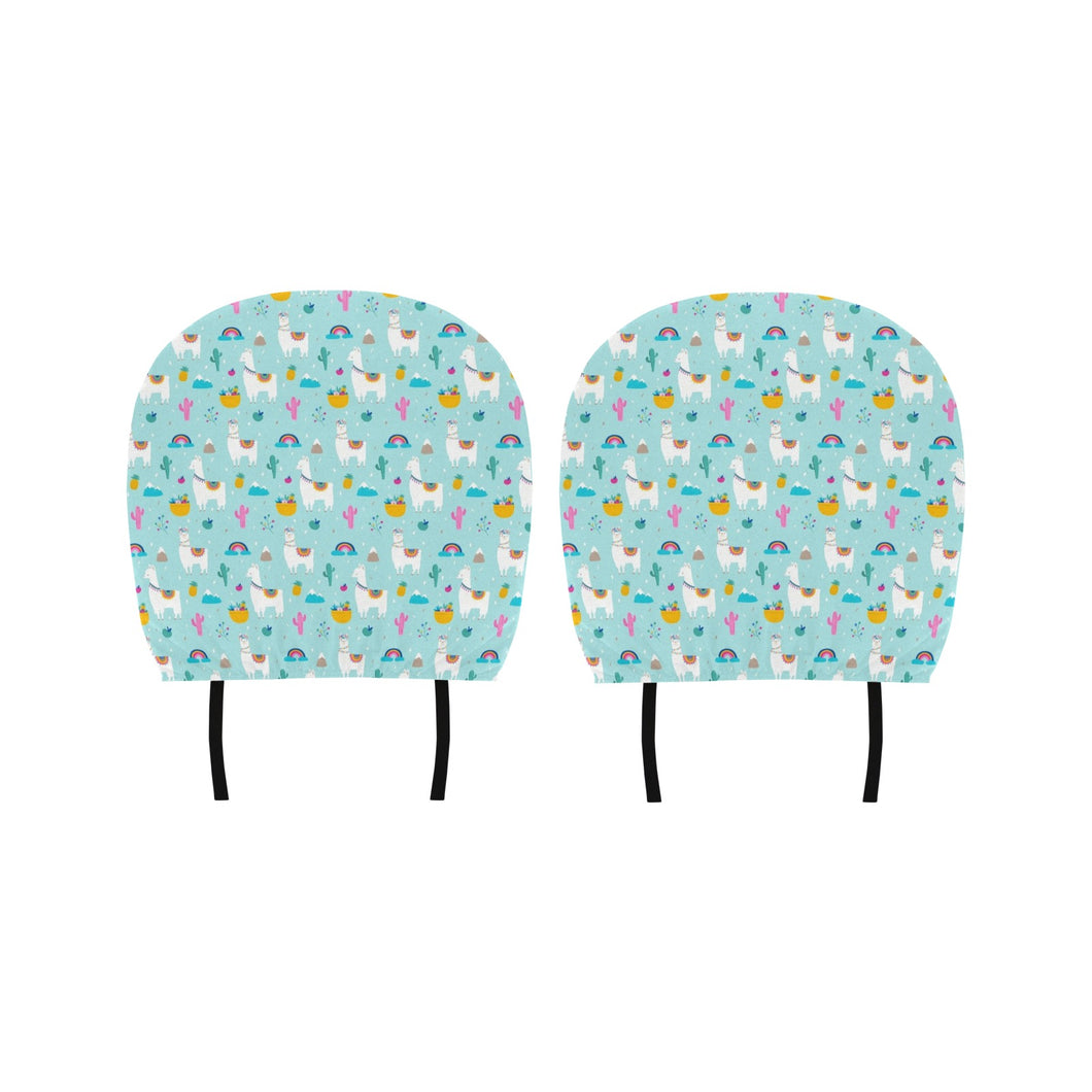 Llama alpaca cactus leaves pattern Car Headrest Cover