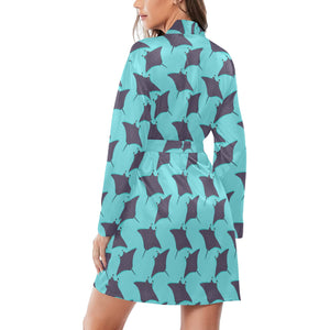 Stingray Pattern Print Design 02 Women's Long Sleeve Belted Night Robe