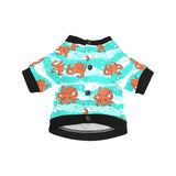 Octopuses sea wave background All Over Print Pet Dog Round Neck Fuzzy Shirt