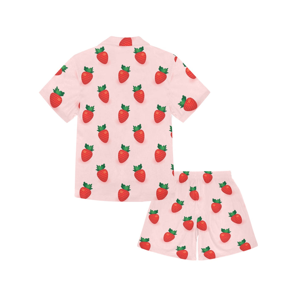 Strawberry beautiful pattern Kids' Boys' Girls' V-Neck Short Pajama Set