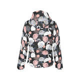 white swan blooming flower pattern Women's Padded Hooded Jacket