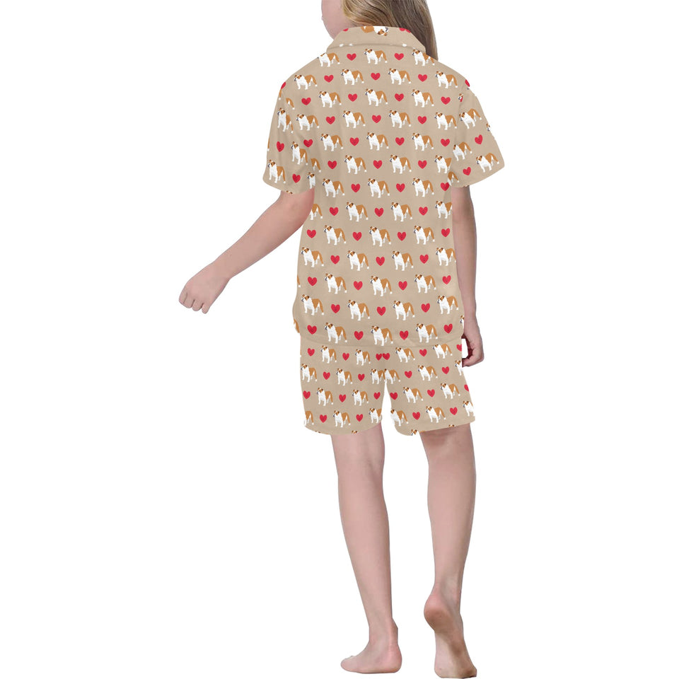 English Bulldog Pattern Print Design 05 Kids' Boys' Girls' V-Neck Short Pajama Set