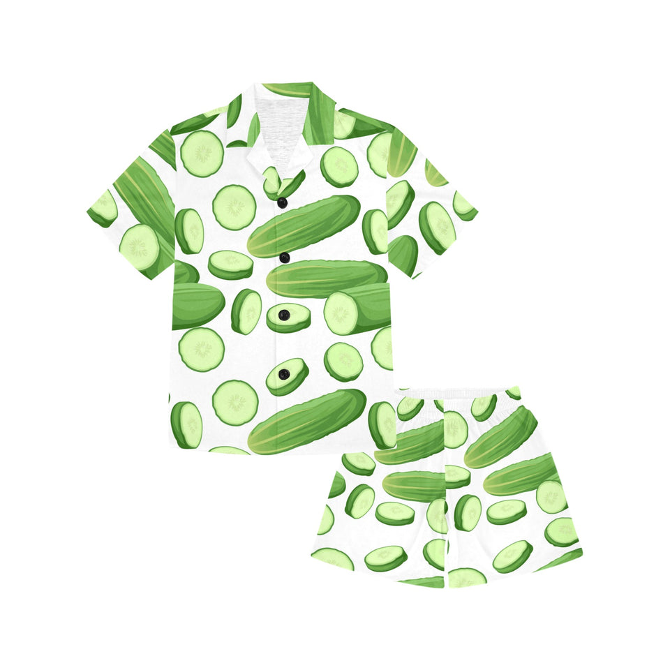 cucumber whole slices pattern Kids' Boys' Girls' V-Neck Short Pajama Set