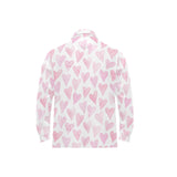 Watercolor pink heart pattern Men's Long Sleeve Polo Shirt