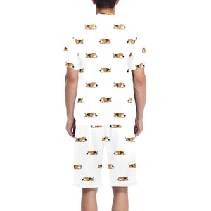 Cute beagle dog sleeping pattern Men's V-Neck Short Pajama Set