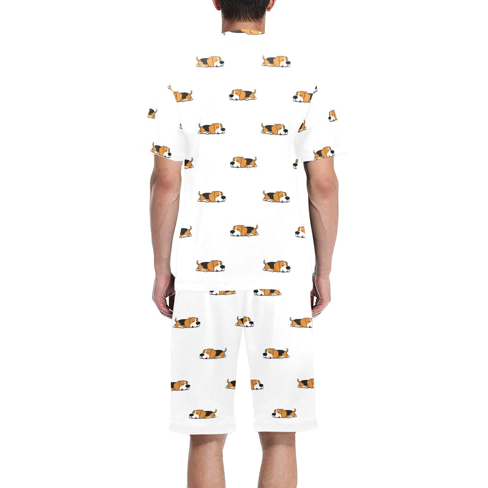 Cute beagle dog sleeping pattern Men's V-Neck Short Pajama Set