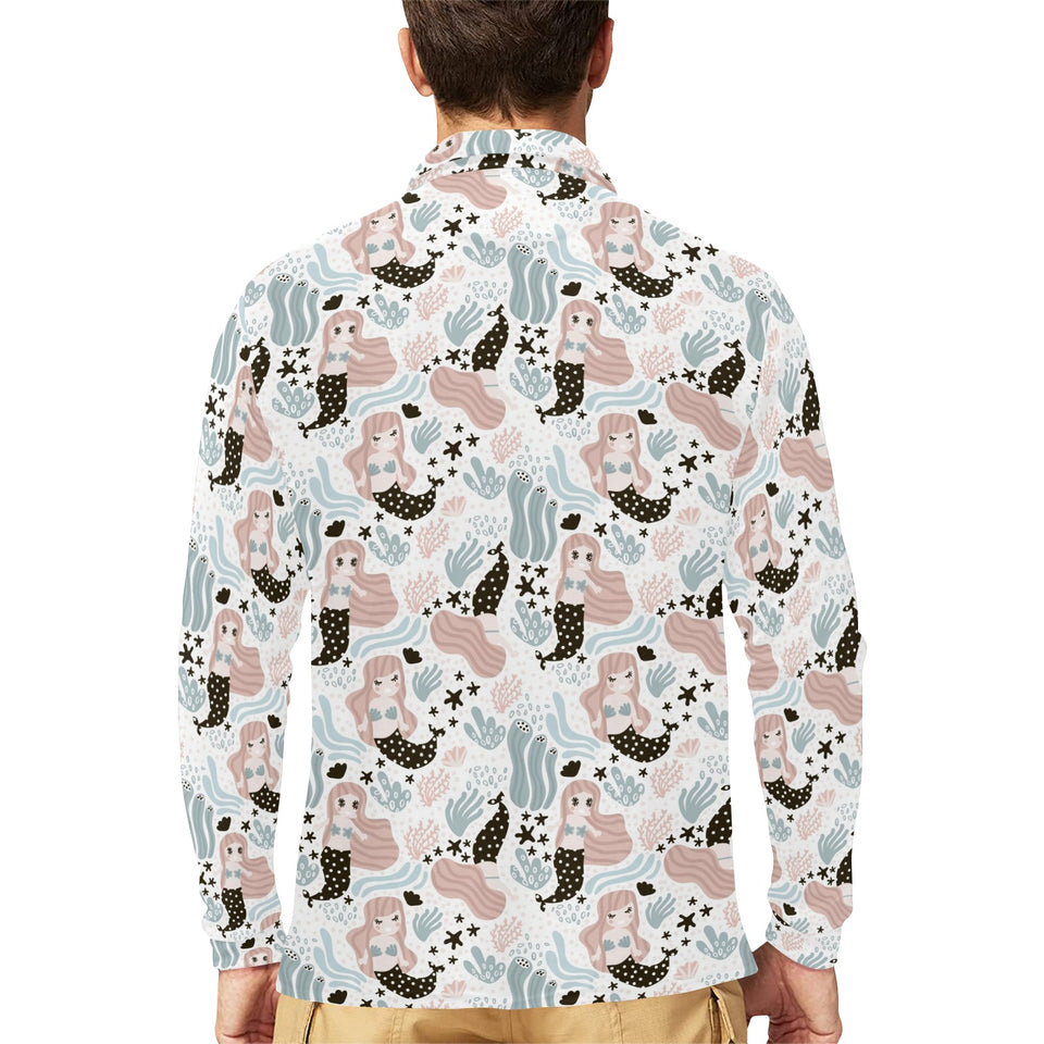 cute mermaid pattern Men's Long Sleeve Polo Shirt