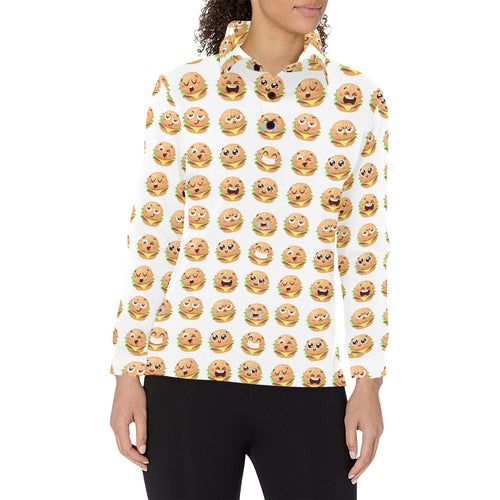 Hamburger Pattern Print Design 04 Women's Long Sleeve Polo Shirt