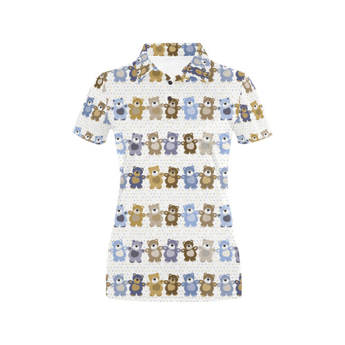 Teddy Bear Pattern Print Design 02 Women's All Over Print Polo Shirt