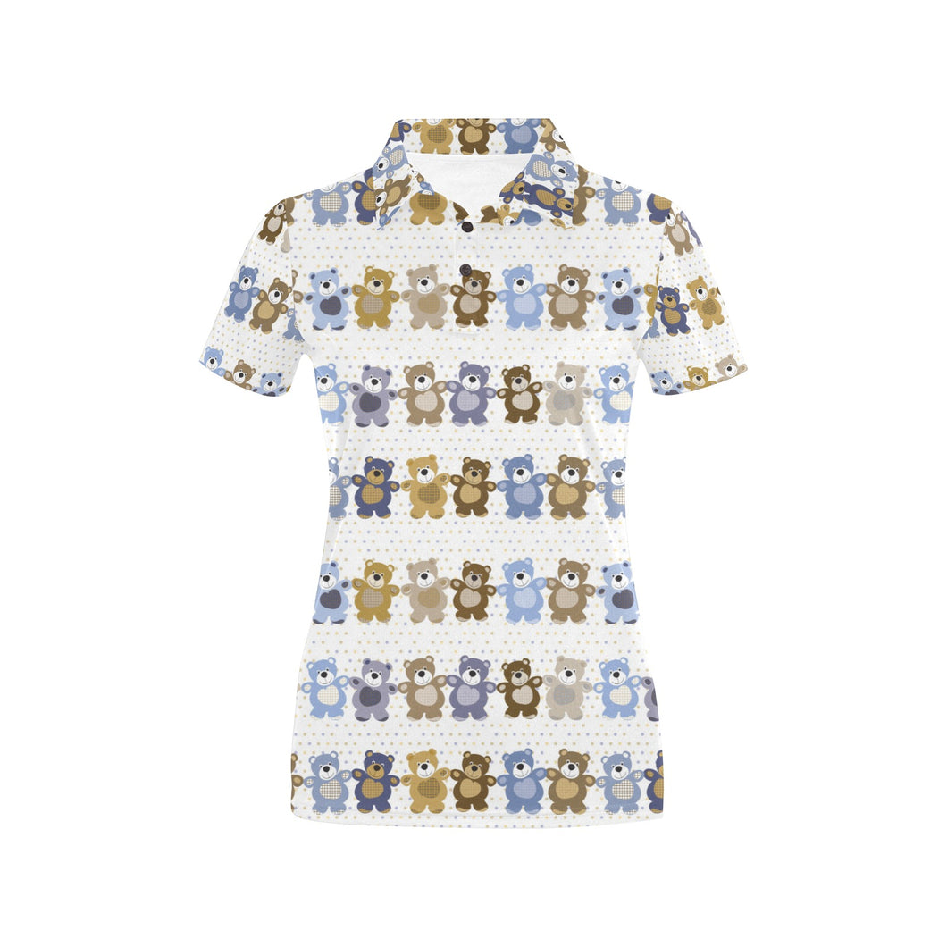 Teddy Bear Pattern Print Design 02 Women's All Over Print Polo Shirt
