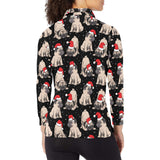Christmas Pugs Santa_s red cap pattern Women's Long Sleeve Polo Shirt