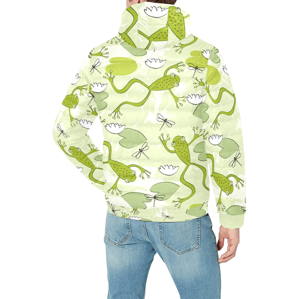 Cute frog dragonfly pattern Men's Padded Hooded Jacket