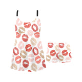 Lips Pattern Print Design 04 Chest Sexy Pleated Two Piece Swim Dress