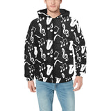 Saxophone music notes treble clef black white them Men's Padded Hooded Jacket