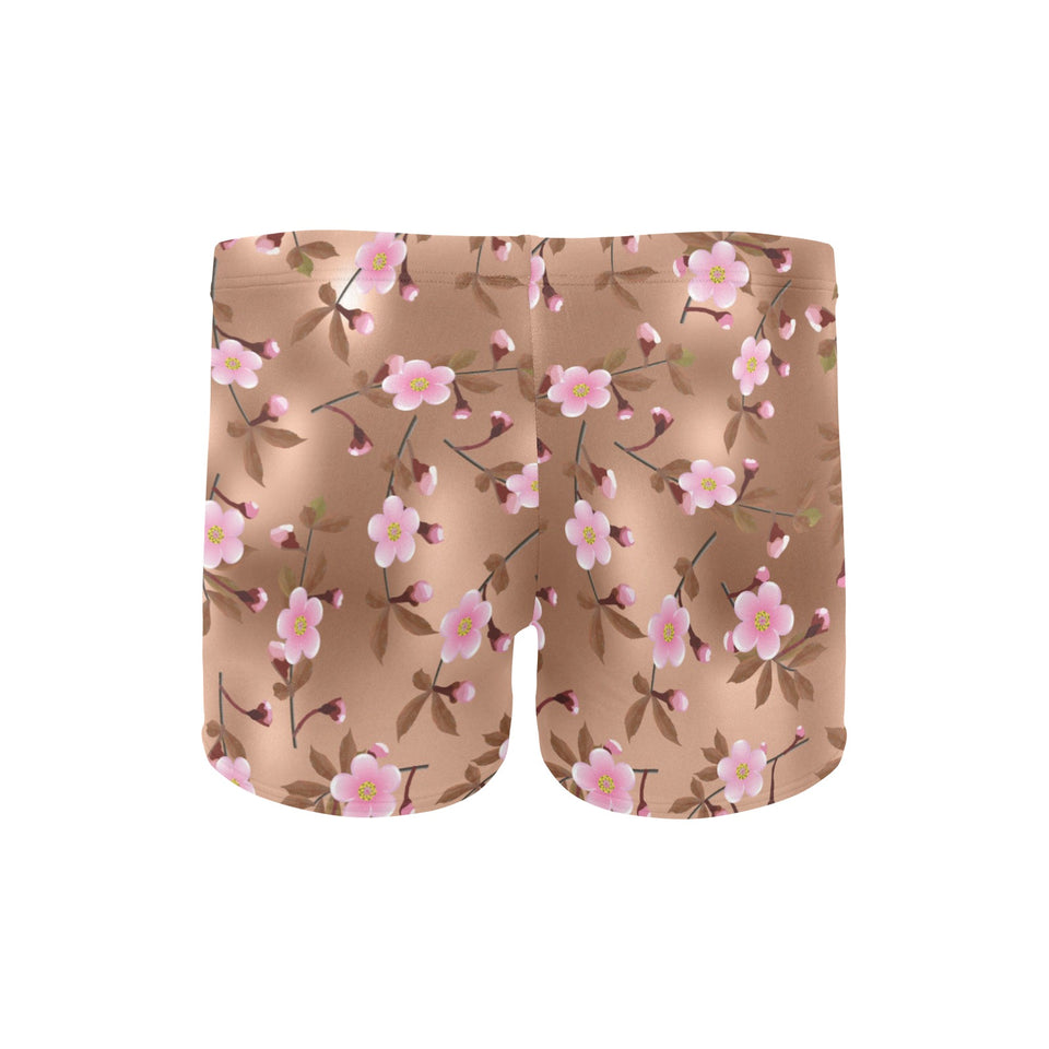 Pink sakura cherry blossom drak brown background Men's Swimming Trunks