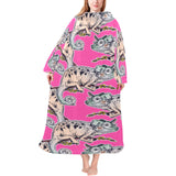 Chameleon lizard pattern pink background Blanket Robe with Sleeves