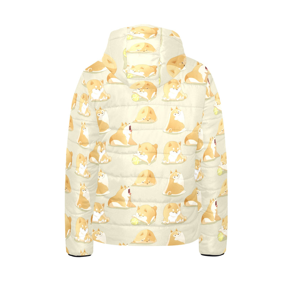 Cute fat shiba inu dog pattern Kids' Boys' Girls' Padded Hooded Jacket