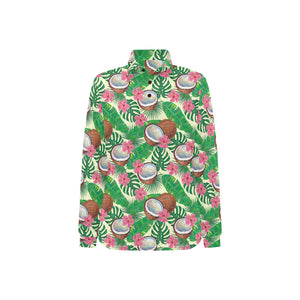 Coconut Pattern Print Design 01 Women's Long Sleeve Polo Shirt