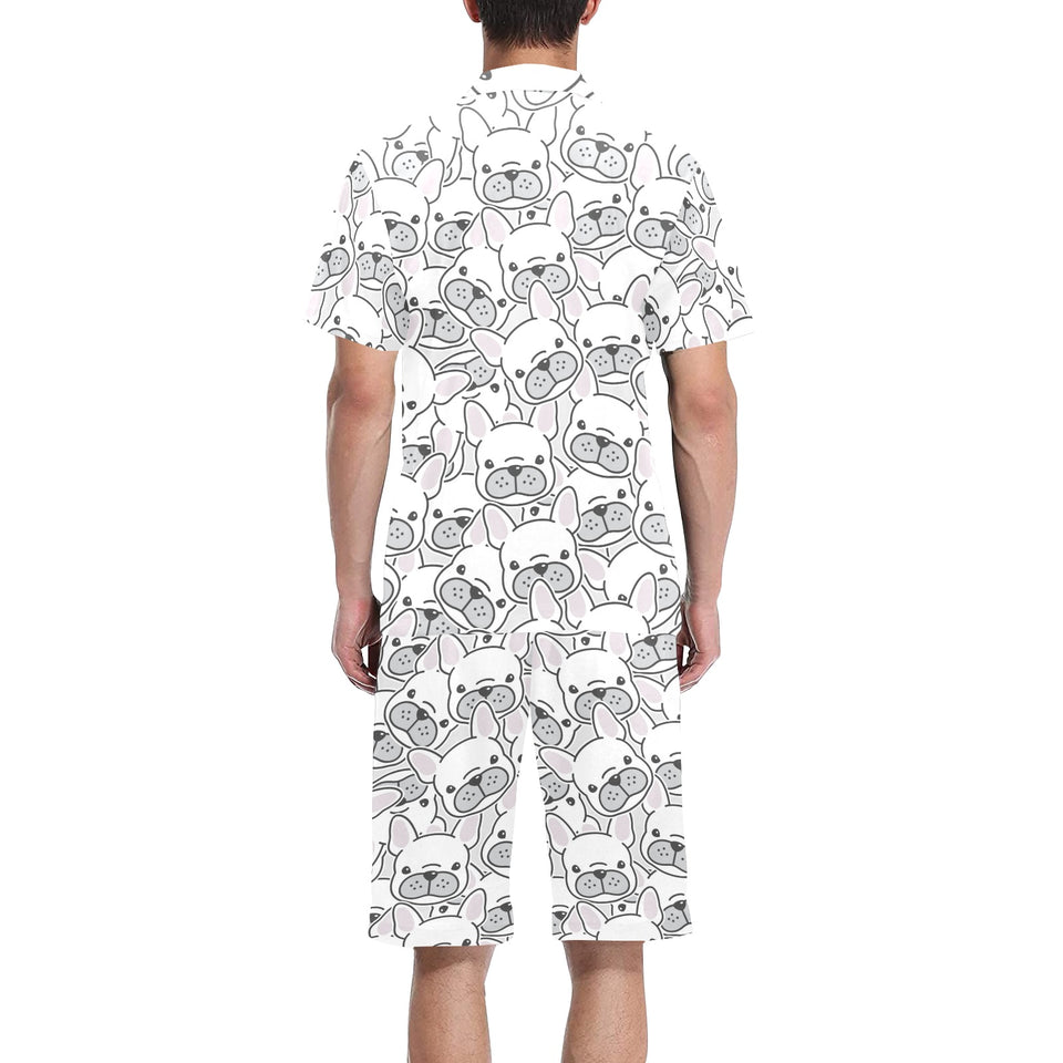 Cute french bulldog head pattern Men's V-Neck Short Pajama Set